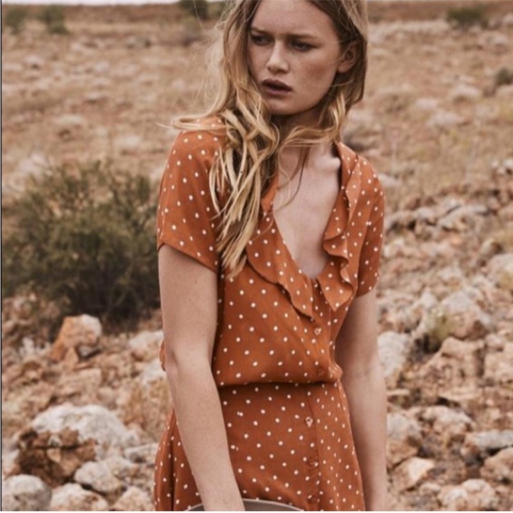 Auguste The Label Rust Lilly Day Classic Polka Dot Mini Dress Size 4 - Picture 3 of 12